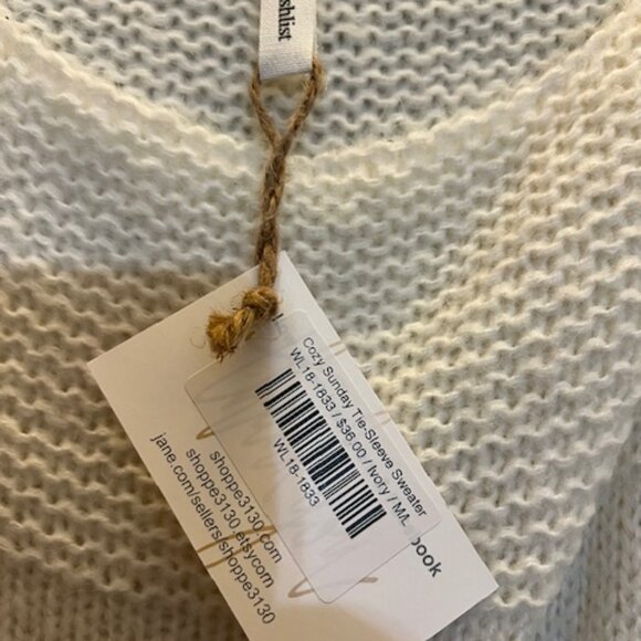 Wishlist Cozy Sunday Tie-Sleeve Sweater, Ivory, M/L, NEW - Picture 7 of 9